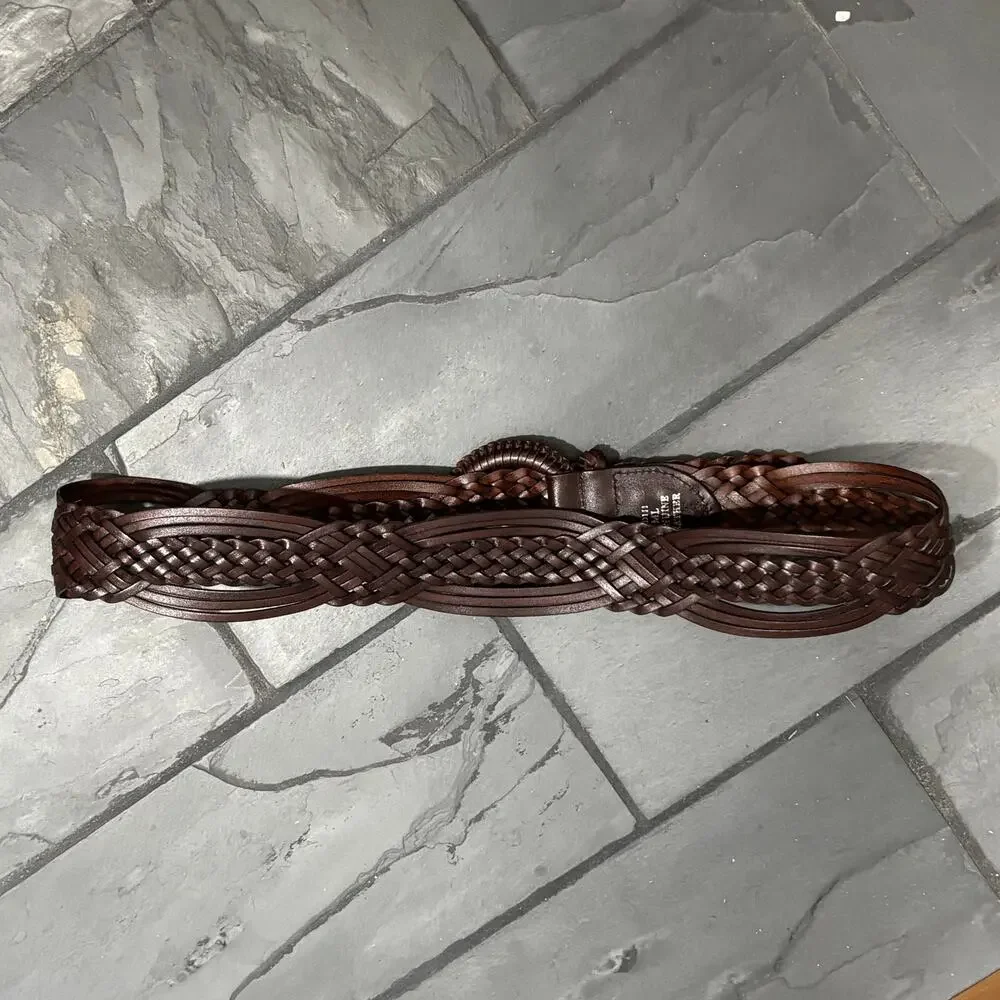 Dark Brown Leather Woven Braided Boho Belt - size Medium/Large